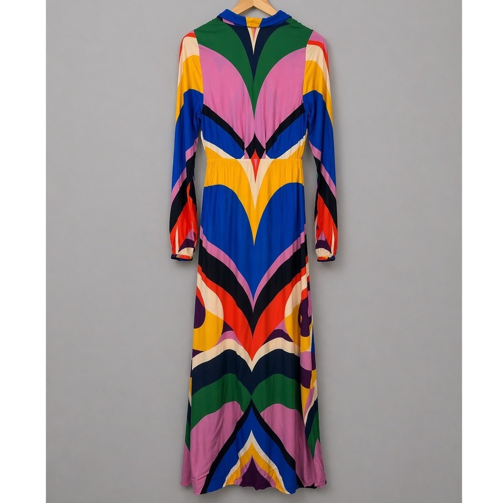 Farm Rio Graphic Heart Chevron Forest Maxi Dress Medium Long Sleeve Multicolor - Picture 3 of 12